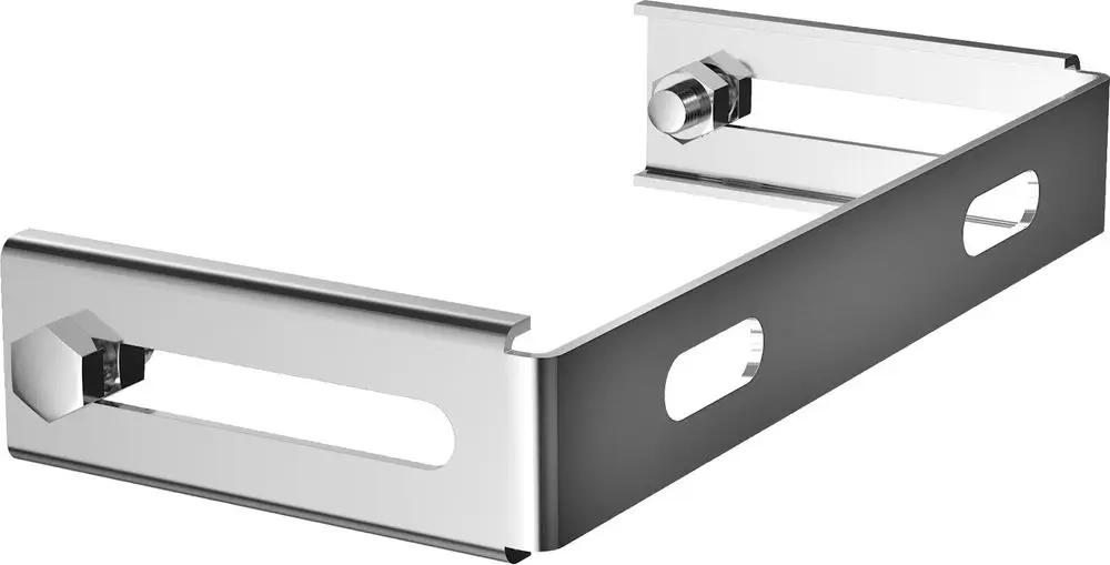 Winkelstück aus Metall in silberner Farbe, geeignet für die Wandmontage. Die Konstruktion zeigt eine einfache, funktionale Gestaltung. Produkt von Bosch.